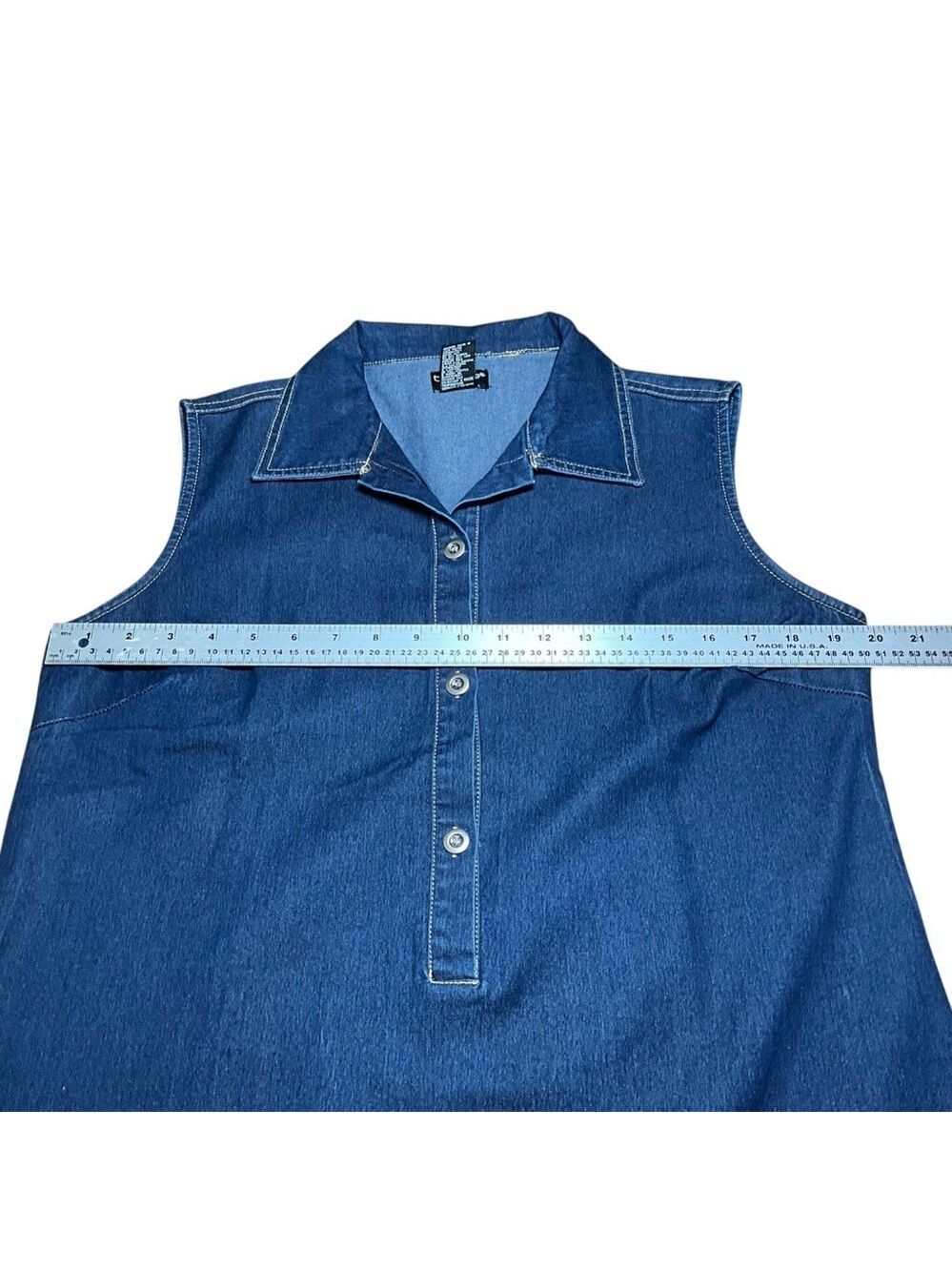 TRIANGLE TRENDS Cotton Sleeveless Denim Shirt Dress / Tunic MADE IN HONG KONG L - Picture 5 of 9